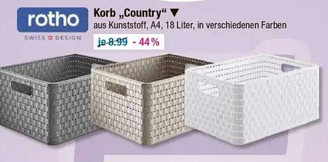 Korb „Country“ aus Kunststoff, A4, 18 Liter in verschiedenen Farben
