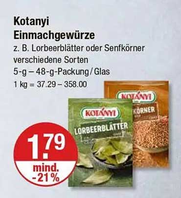 Kotanyi Einmachgewürze z. B. Lorbeerblätter oder Senfkörner verschiedene Sorten