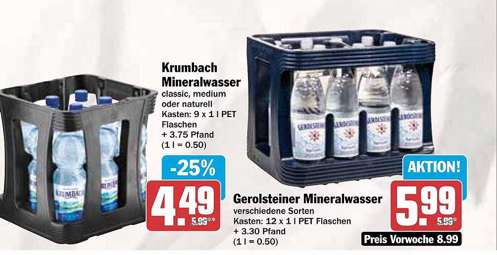 Krumbach Mineralwasser classic, medium oder naturhell - Kasten: 9 x 1 PET Flaschen