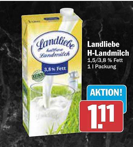 Landliebe H-Landmilch 1,5/3,8 % Fett 1 l Packung