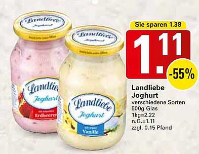 Landliebe Joghurt verschiedene Sorten 500g Glas