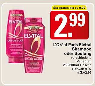 L’Oréal Paris Elvital Shampoo oder Spülung verschiedene Varianten 250/300ml Flasche