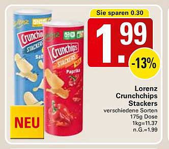 Lorenz Crunchchips Stackers - verschiedene Sorten 175g Dose