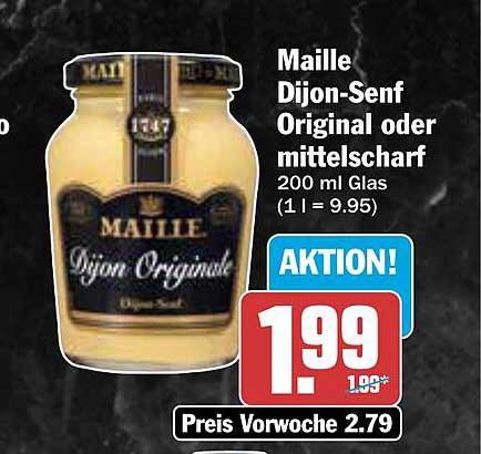 Maille Dijon-Senf Original oder mittelscharf 200 ml Glas