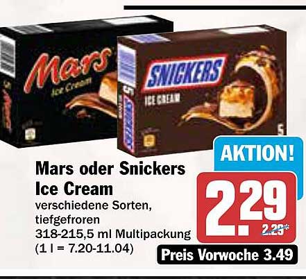 Mars oder Snickers Eiscreme - Tiefgefroren