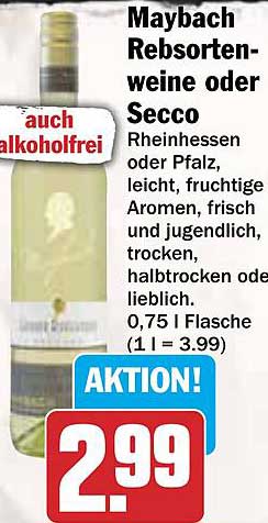 Maybach Rebsortenweine oder Secco