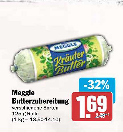 Meggle Butterzubereitung verschiedene Sorten 125 g Rolle