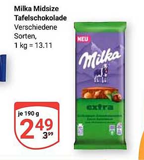 Milka Midsize Tafelschokolade - verschiedene Sorten