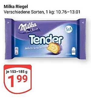Milka Riegel Tender, verschiedene Sorten, 153–185 g