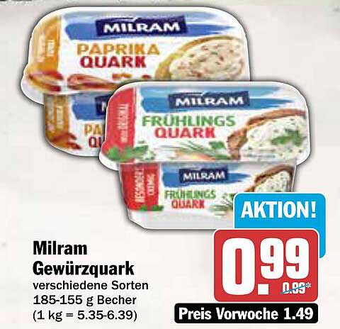 Milram Gewürzquark verschiedene Sorten 185-155 g Becher