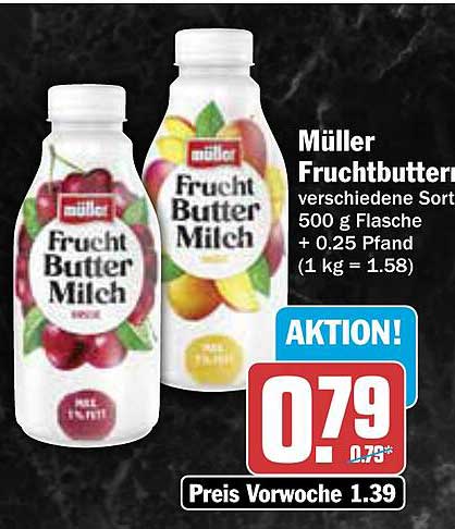Müller Fruchtbutter Milch 500 g Flasche - verschiedene Sorten