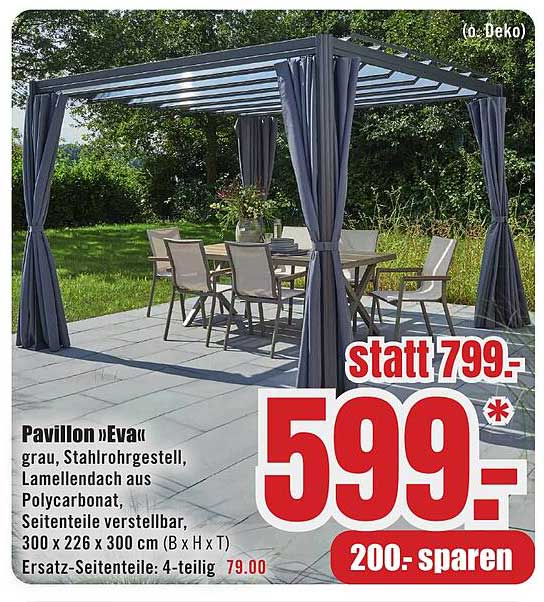 Pavillon „Eva“ – Grau, Stahlrohrgestell, Lamellendach aus Polycarbonat