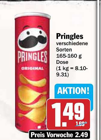 Pringles verschiedene Sorten 165-160 g Dose