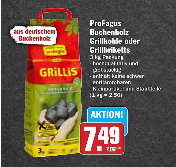 ProFagus Buchenholz Grillkohle oder Grillbriketts 3 kg Packung