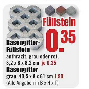 Rasengitter-Füllstein anthrazit, grau oder rot, 8,2 x 8 x 8,2 cm je 0,35