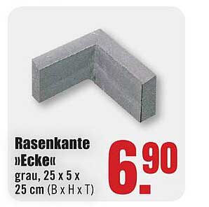Rasenkante "Ecke" grau, 25 x 5 x 25 cm (B x H x T)