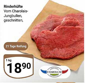 Rinderhüfte vom Charolais-Jungbullen, geschnitten