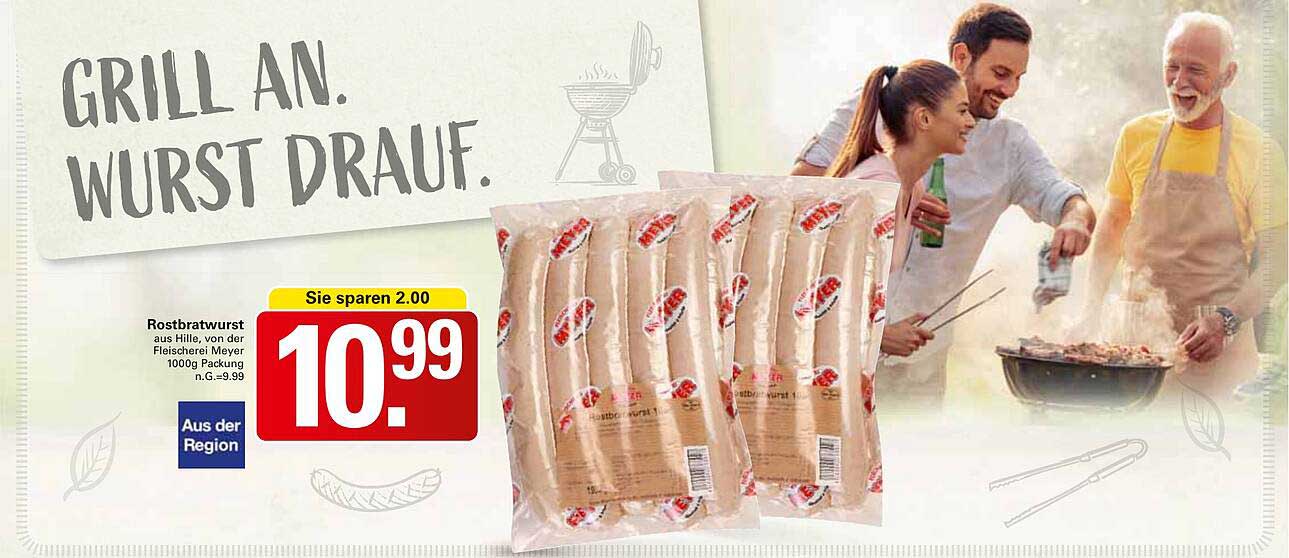 Rostbratwurst aus Hille, von der Fleischerei Meyer, 1000g Packung