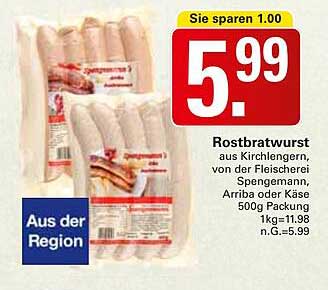 Rostbratwurst aus Kirchlengern, von der Fleischerei Spengemann, Arriba oder Käse 500g Packung