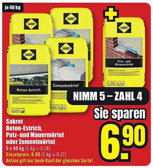 Sakret Beton-Estrich, Putz- und Mauerwerke oder Zementmörtel