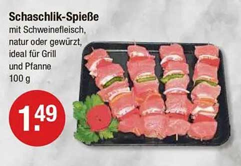 Schaschlik-Spieße mit Schweinefleisch, natur oder gewürzt, ideal für Grill und Pfanne