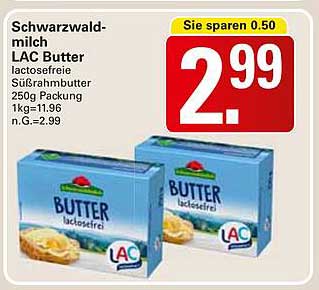 Schwarzwaldmilch LAC Butter - lactosfreie Süßrahmbutter 250g Packung