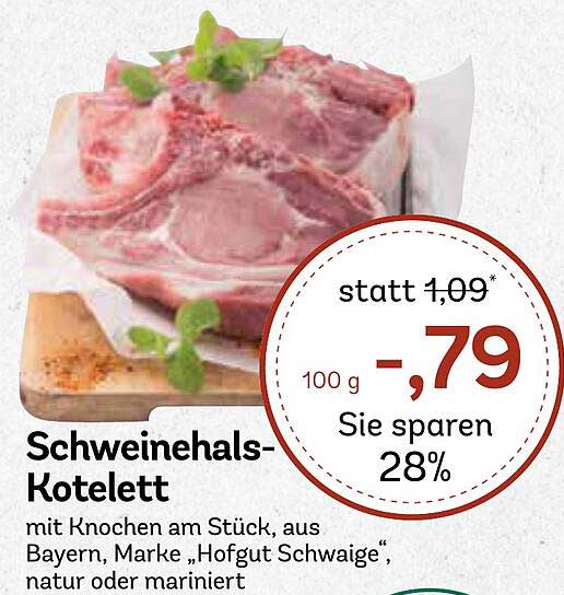 Schweinehals-Kotelett mit Knochen am Stück, aus Bayern