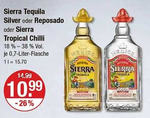 Sierra Tequila Silver oder Reposado und Sierra Tropical Chilli - 0,7-Liter-Flasche