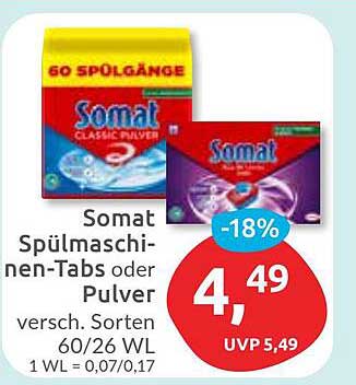 Somat Spülmaschinen-Tabs oder Pulver 60 Spülgänge - jetzt nur 4,49 €