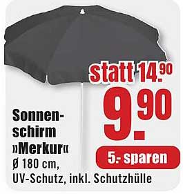 Sonnenschirm „Merkur“ 180 cm, UV-Schutz, inkl. Schutzhülle