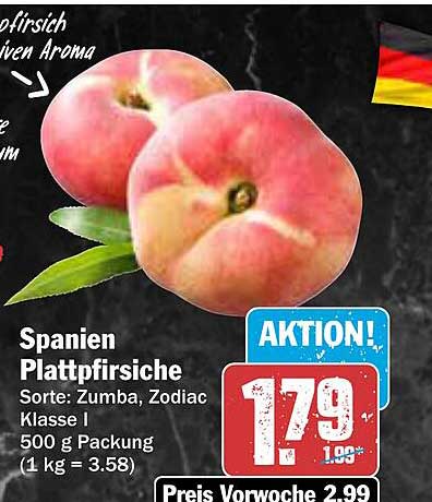 Spanien Plattpfirsiche Sorte: Zumba, Zodiac Klasse I 500 g Packung