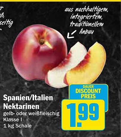 Spanien/Italien Nektarinen gelb- oder weißfleischig Klasse I 1 kg Schale