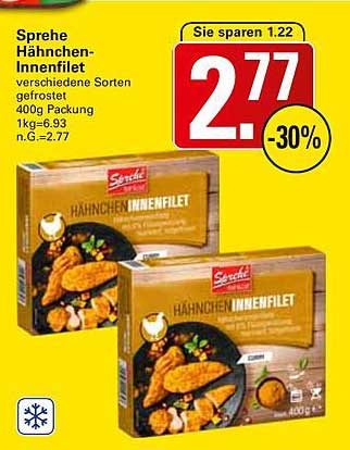 Sprehe Hähnchen-Innenfilet 400g, verschiedene Sorten, gefrostet