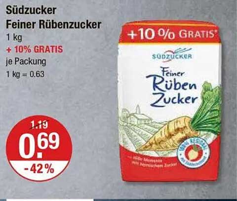 Süd-Zucker Feiner Rübenzucker 1 kg + 10% GRATIS