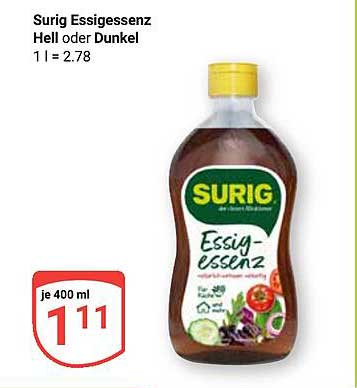 Surig Essigessenz Hell oder Dunkel 400 ml für nur 1,11 €
