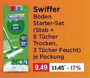 Swiffer Boden Starter-Set (Stab + 8 Tücher Trocken, 3 Tücher Feucht) je Packung