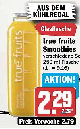true fruits Smoothies – verschiedene Sorten 250 ml Glasflasche
