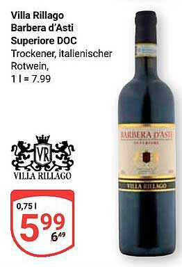 Villa Rillago Barbera d'Asti Superiore DOC - Trockener, italienischer Rotwein