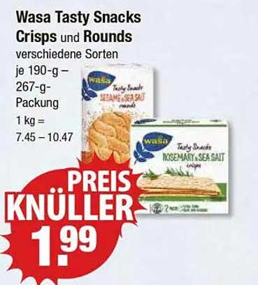 Wasa Tasty Snacks Crisps und Rounds - verschiedene Sorten