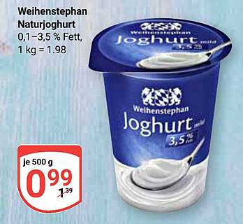 Weihenstephan Naturjoghurt 0,1–3,5 % Fett - 500 g für nur 0,99 €