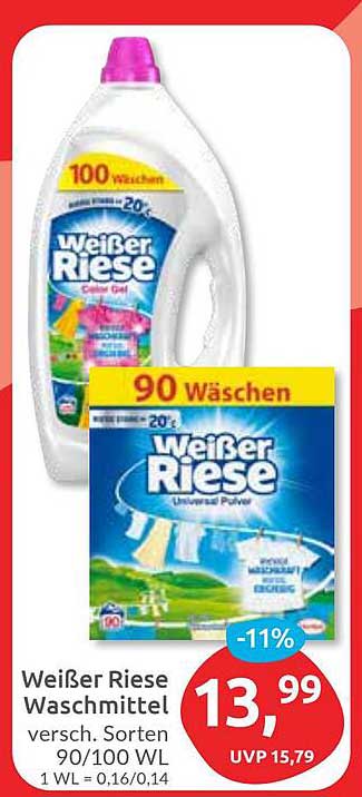Weißer Riese Waschmittel 90/100 WL, verschiedene Sorten