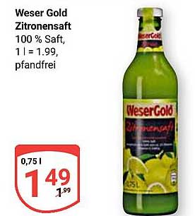 Weser Gold Zitronensaft 100 % Saft, 0,75 l