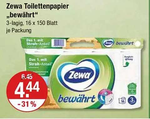Zewa Toilettenpapier „bewährt“ 3-lagig, 16 x 150 Blatt je Packung