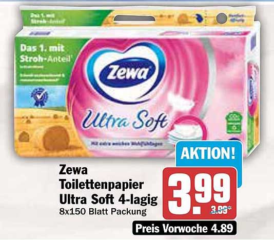 Zewa Toilettenpapier Ultra Soft 4-lagig 8x150 Blatt Packung