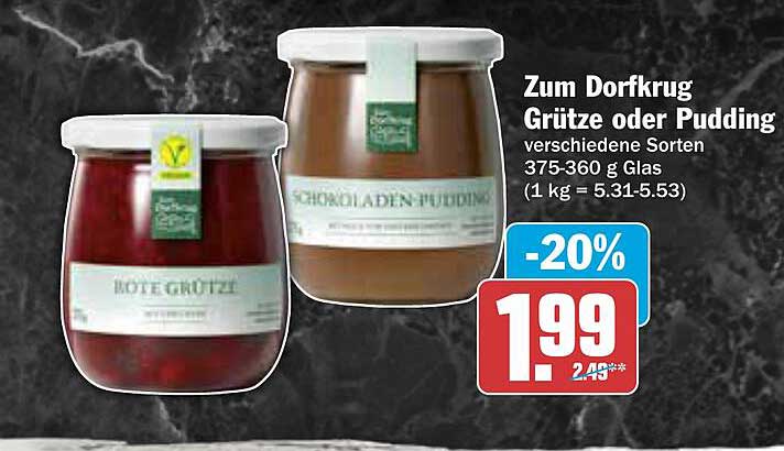 Zum Dorfkrug Grütze oder Pudding verschiedene Sorten 375-360 g Glas