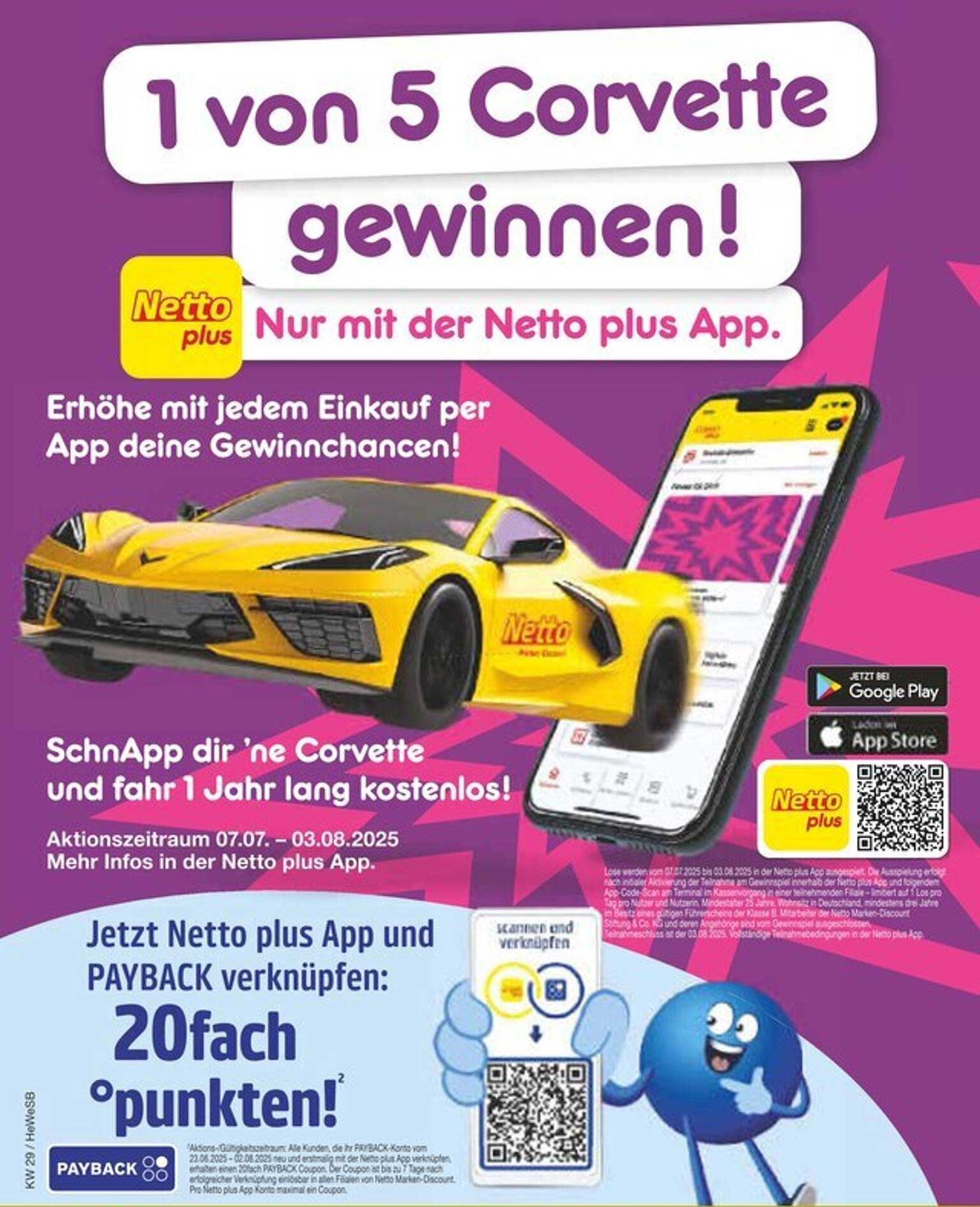1 von 5 Corvettes gewinnen! Nur mit der Netto plus App.