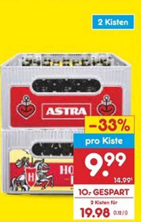 2 Kisten ASTRA Bier für nur 19,98 € - 33% gespart!