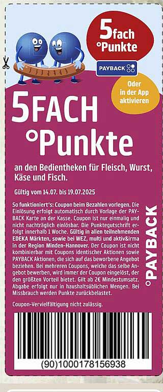 5-fach Punkte an den Bedientheken für Fleisch, Wurst, Käse und Fisch