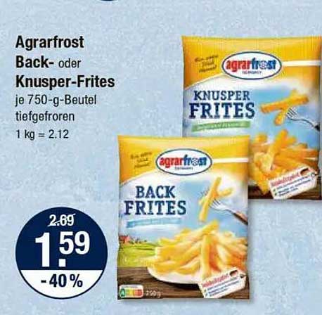 Agrarfrost Back- oder Knusper-Frites 750-g-Beutel