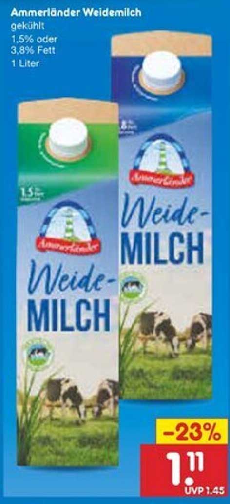 Ammerländer Weidemilch 1 Liter, 1,5% oder 3,8% Fett